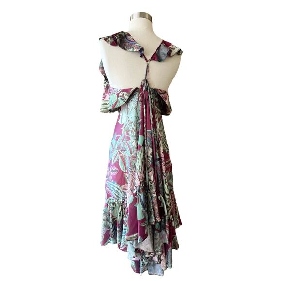 PATBO Tent Dress Red Floral Dress Ruffle Short Sleeves Plungeline Small EUC - Picture 2 of 10